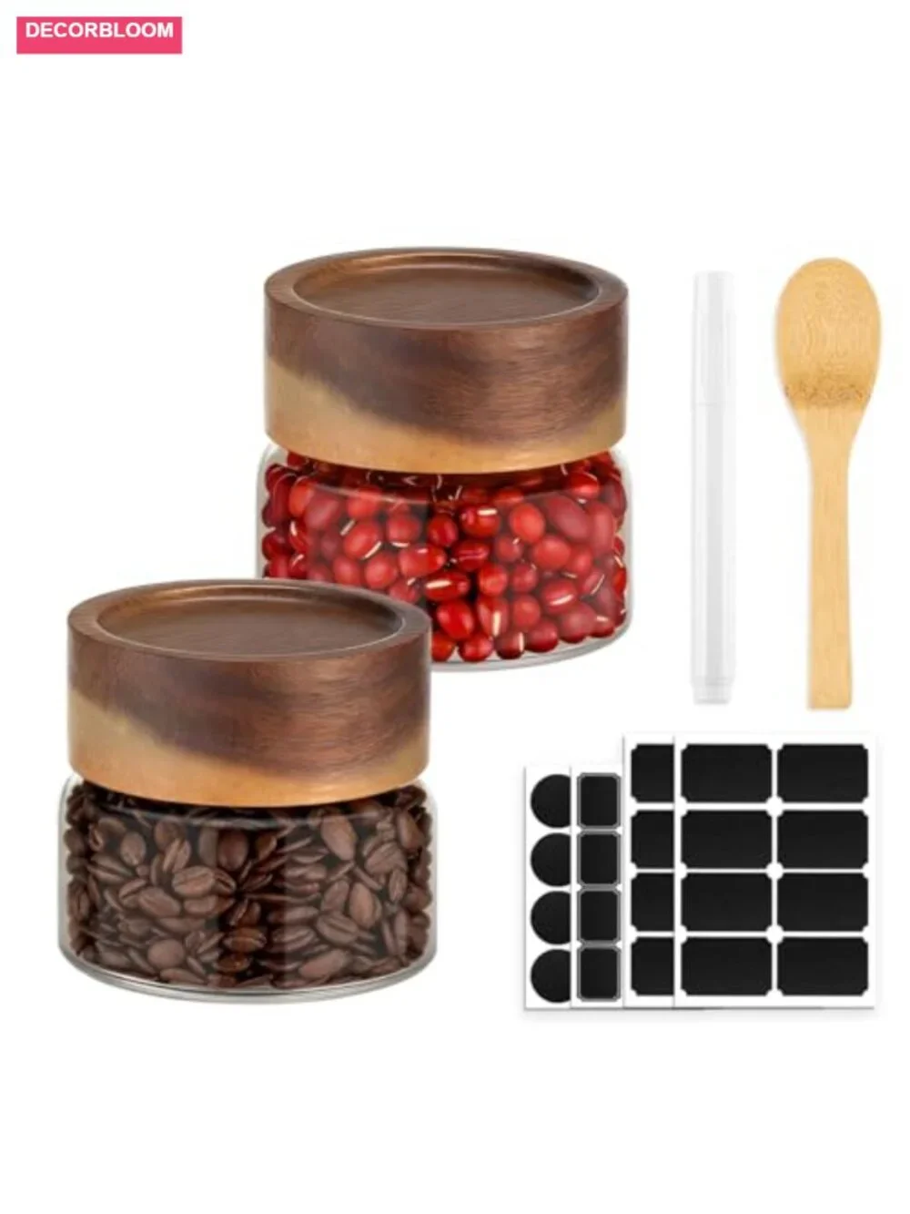 2 Pack 3oz Glass Jars with Wood Lids, Airtight Canisters for Spices Coffee Tea